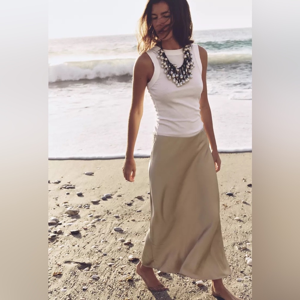 NWT Zara Satin Midi / Maxi  Skirt A Shape Elastic Waist size XS